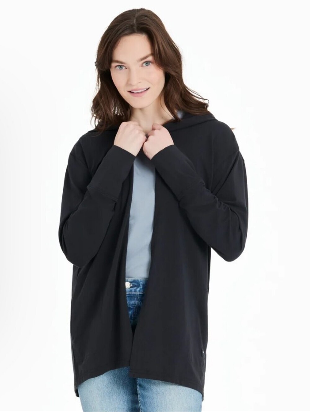 Life Is Good▪️Solid Crusher-FLEX Black Hooded Cardigan